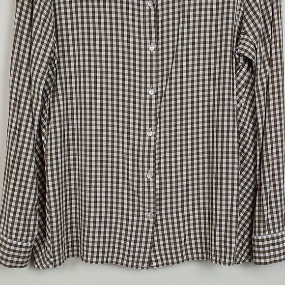 J.Jill Brown Gingham Button Down Long Sleeve Collared Blouse Top Size Small - Picture 6 of 12
